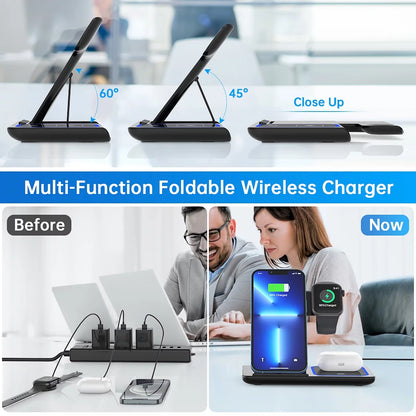 3-in-1 Wireless Charger Station – 18W Fast Charging for iPhone 16/15/14/13/12/11/Pro Max/Plus, Apple Watch SE/Series 10/9/8/7/6/5/4/3, and AirPods Pro/3/2 (Includes QC3.0 Adapter)