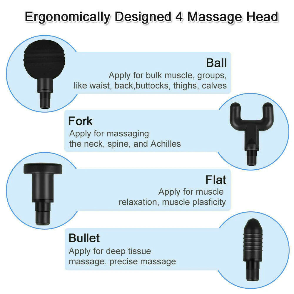 Deep Tissue Percussion Massage Gun with 4 Heads - Muscle Relaxation & Vibrating Therapy